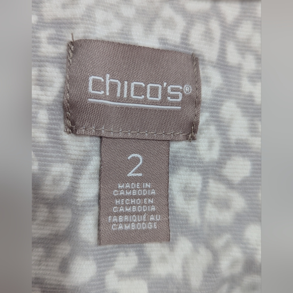 Chico's women's grey white leopard print long slv flannel button shirt Size 2 *L - Picture 8 of 11
